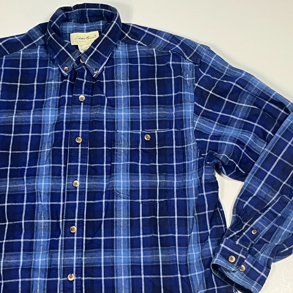 Eddie Bauer Windowpane Plaid Flannel Shirt Sz L Fall Winter LS Casual Button Top